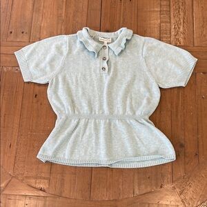 The Sunday collective Light Blue peplum Ruffle Collar sweater 10-11 years